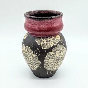 Kate Hevers Studio Art Pottery Raspberry Rose Vase